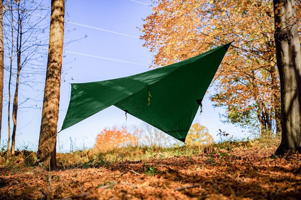 Lightweight tarp shelter pitched on a multi-day hike