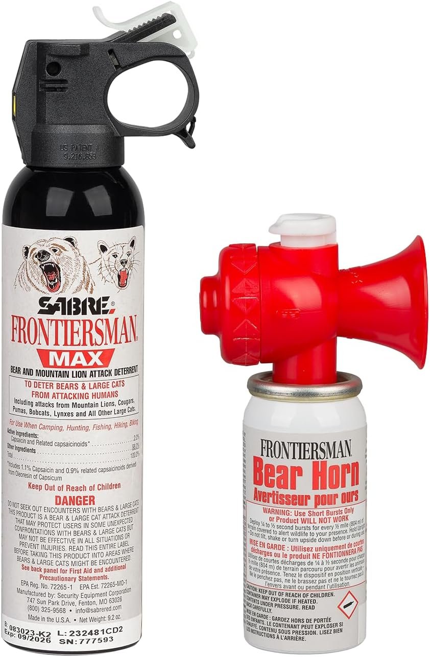 SABRE Frontiersman MAX 9.2 oz Kit, larger bear spray with horn