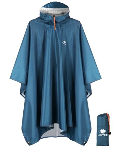 ANYOO Hooded Rain Poncho, reusable rain cover for hiking and camping