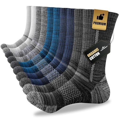 Niorasen Men's Cotton Crew Work Socks, cushioned budget socks for hiking backup use