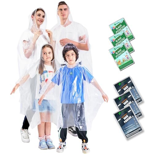 SWOGAA Disposable Rain Ponchos, family emergency ponchos for hiking