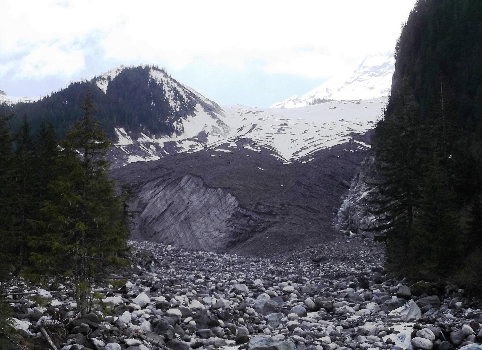 Carbon Glacier crossing on the Wonderland Trail, Mount Rainier National Park