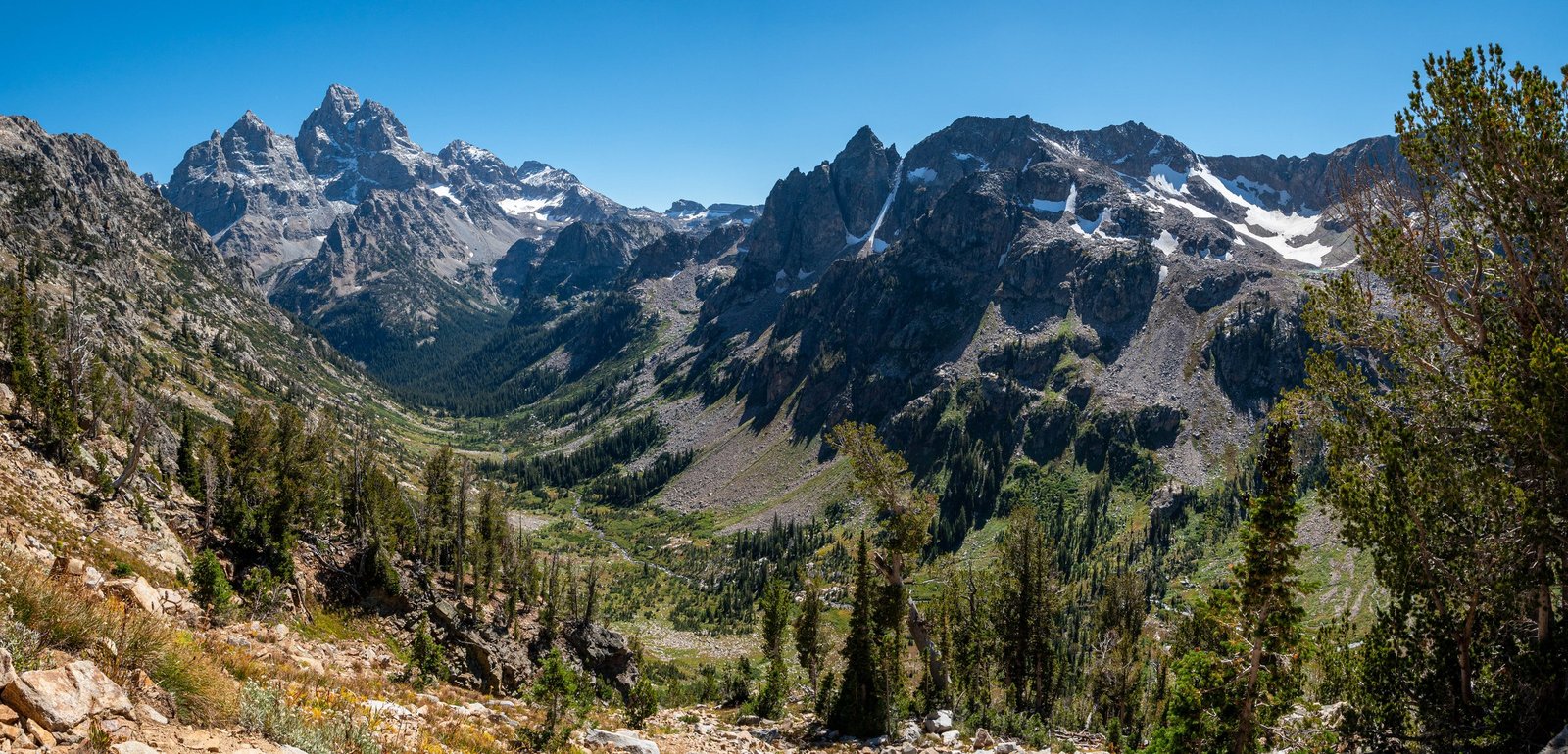 View toward Cascade Canyon from Paintbrush Divide, the highest point on the Teton Crest Trail
