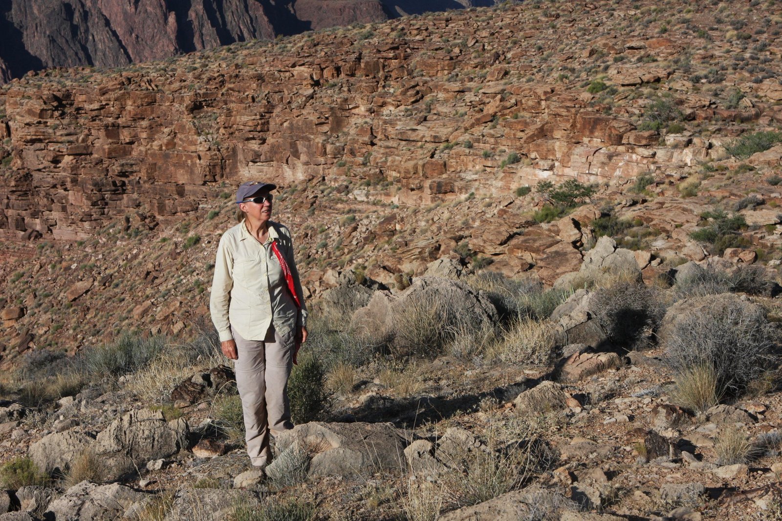 Hiker on the Tonto Platform, Grand Canyon corridor trail