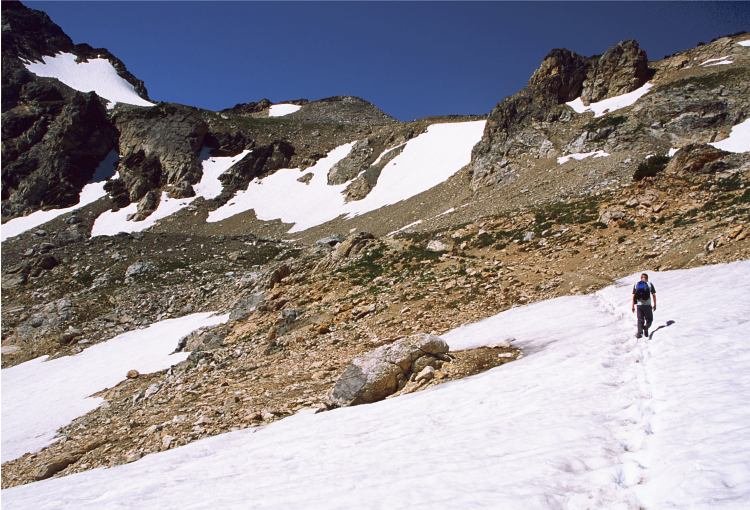 Hiking to Paintbrush Divide, Teton Crest Trail exposed high pass
