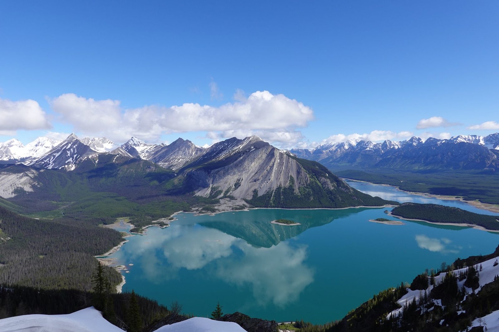 Upper Kananaskis Lake and Mount Indefatigable, start of the Turbine Canyon to Three Isle Lake loop